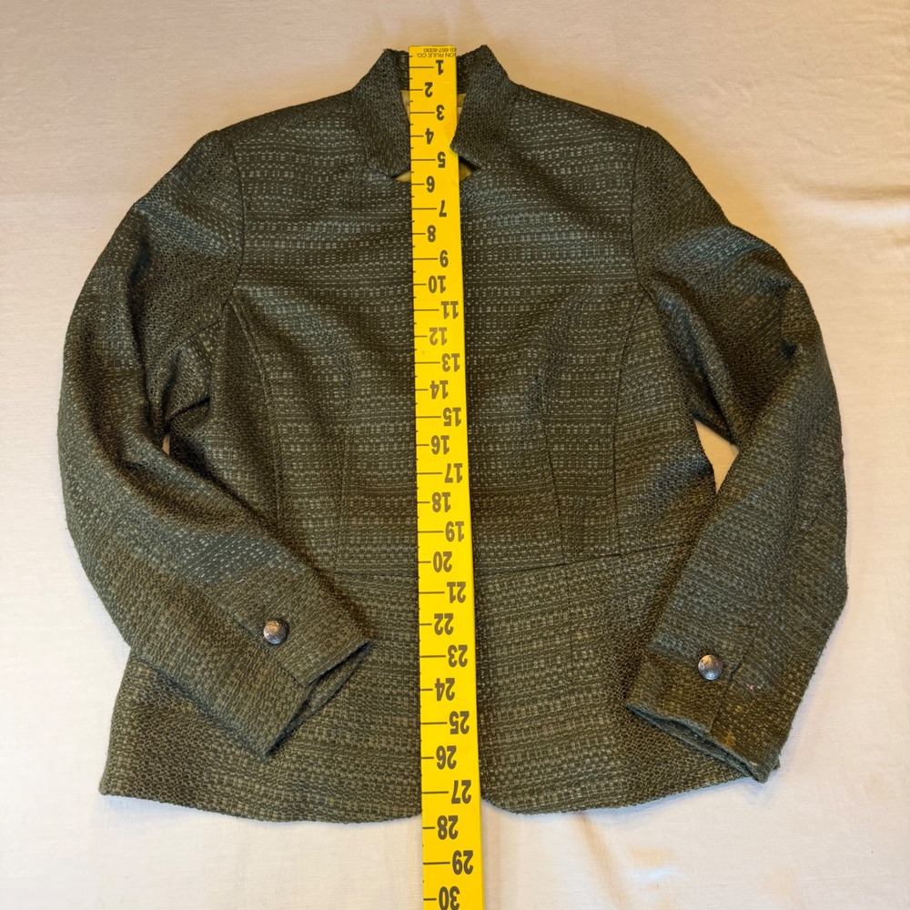 Coldwater Creek Blazer Women 10 Olive Green Tweed Peplum Crest Button Jacket - Picture 10 of 13